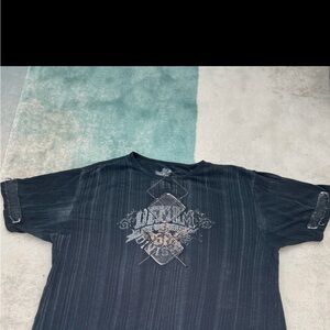 LONDONJEAN Black Short Sleeve Graphic Tee with Faded Stripe